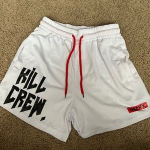 Kill Crew: white, black, and red workout shorts